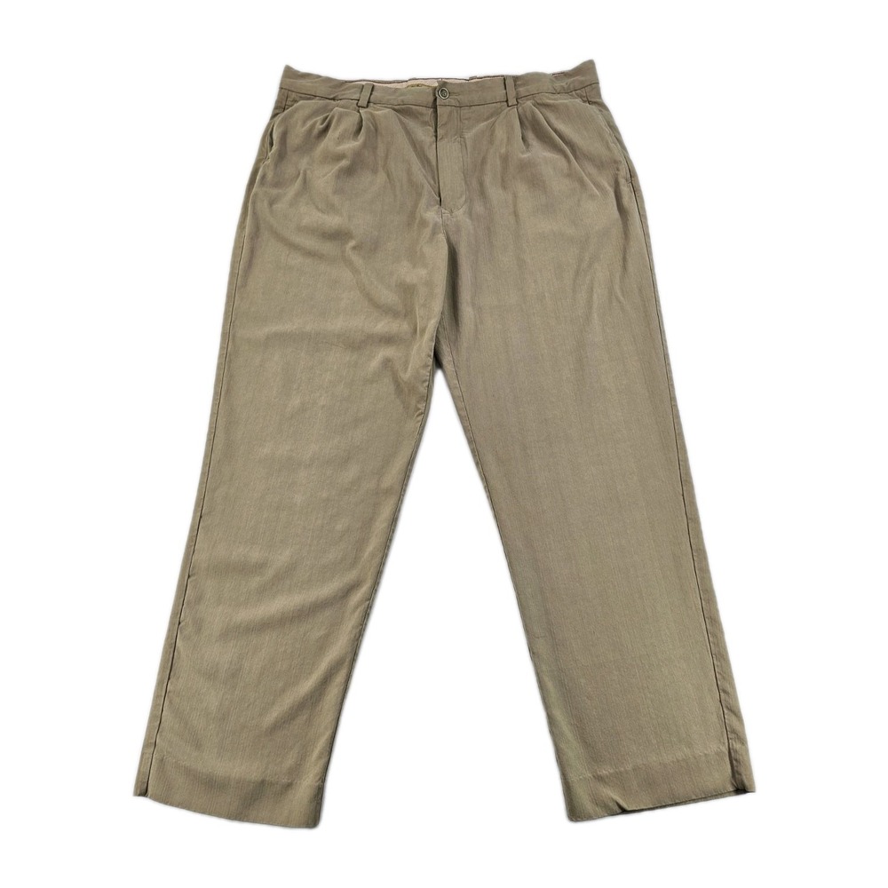 Tommy Bahama Relax Silk Bamboo Rayon Men's 40X32 Pleated Chino Pants Khaki